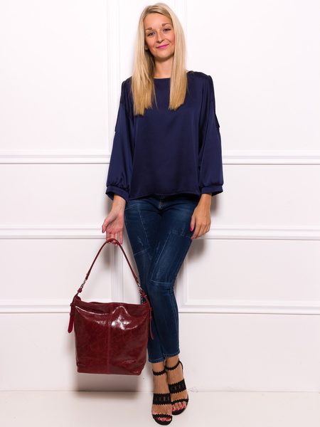 Dámská kožená kabelka vínová měkká lesklá -