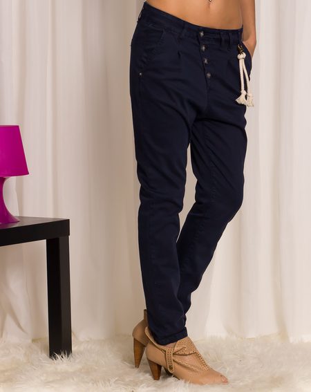 Dámské tmavě modré kalhoty s nízkým sedem -