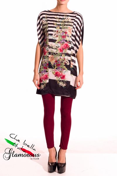 GbyG Tunika s proužky a květy - černá -