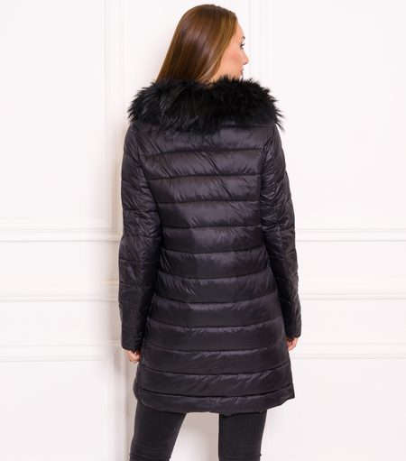 Női téli kabát eredeti rókaszőrrel Due Linee - Fekete -