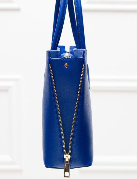 Dámska kožená kabelka so zipsom na boku - Kráľovská modrá -