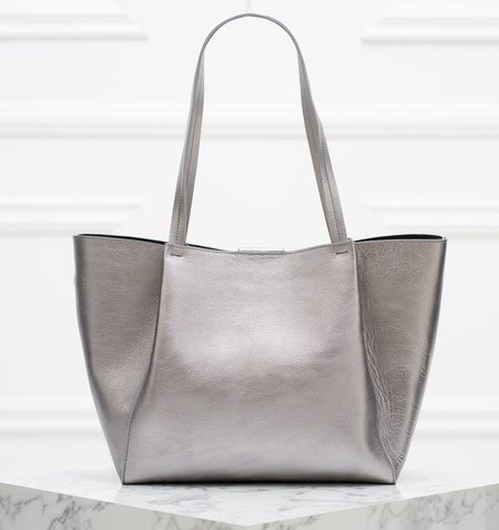 Real leather shoulder bag PATRIZIA PEPE - Silver -