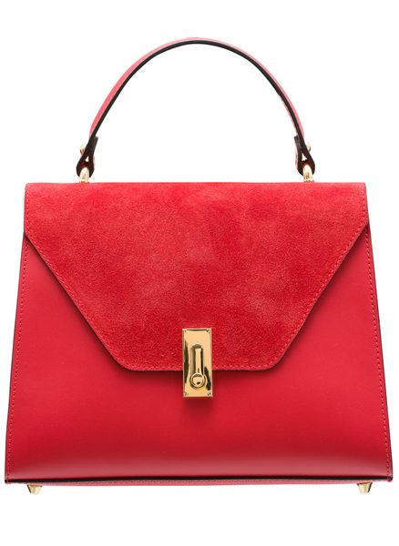 Elegantní kabelka do ruky kombinace kůže semiš - červená -