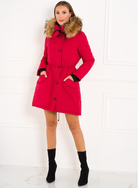 Chaqueta de invierno para mujer con piel de zorro real Due Linee - Rojo -