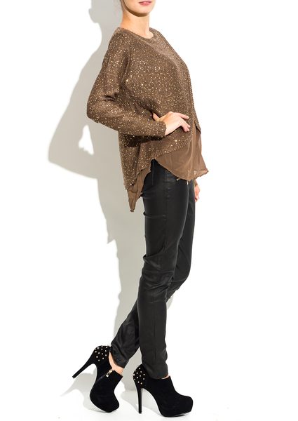 Dámský svetr skládaný hnědý -