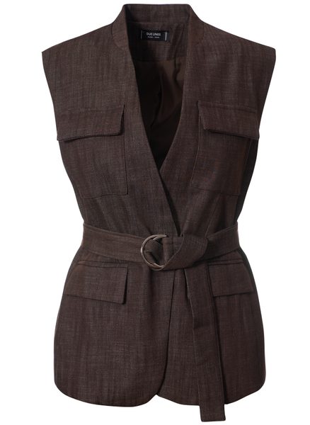Compleu damă vestă și pantaloni jeans maro -