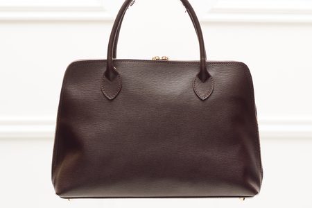 Dámska kožená kabelka zo safiánové kože - tmavo hnedá