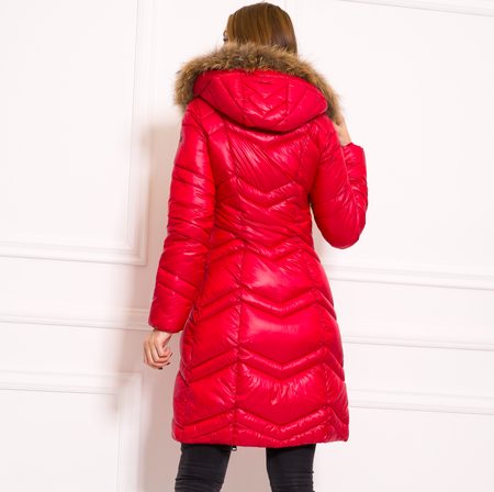 Women's winter jacket with real fox fur Due Linee - Red -