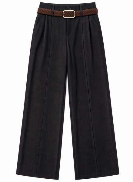 Costum negru sacou pe două rânduri pantaloni cu curea -