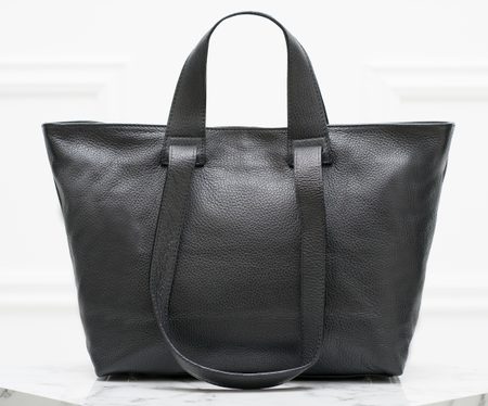 Kožená veľká kabelka s krátkym a dlhým pútkom - čierna -
