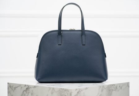 Dámska kožená kabelka do ruky na zips - tmavo modrá -