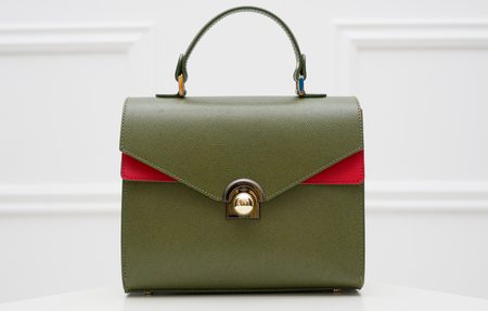 Kožená kabelka ražená do ruky zeleno - červená -