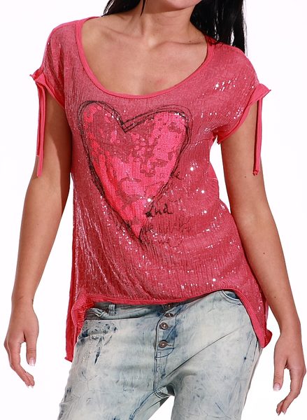 Dámský flitrovaný top růžový -