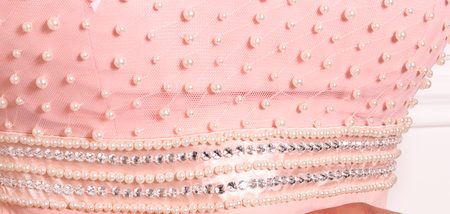 Společenské luxusní dlouhé šaty s perličkami - světle růžová -