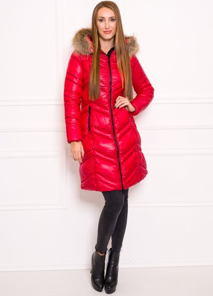 Women's winter jacket with real fox fur Due Linee - Red -