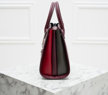 Dámská kožená kabelka do ruky s barevnými boky - vínová -