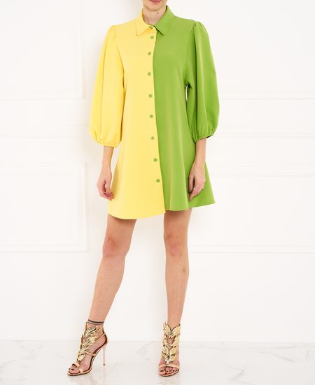 Dámske košeľové šaty žlto - zelené -