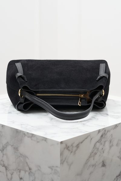 Kožená kabelka z broušené kůže do ruky černá -