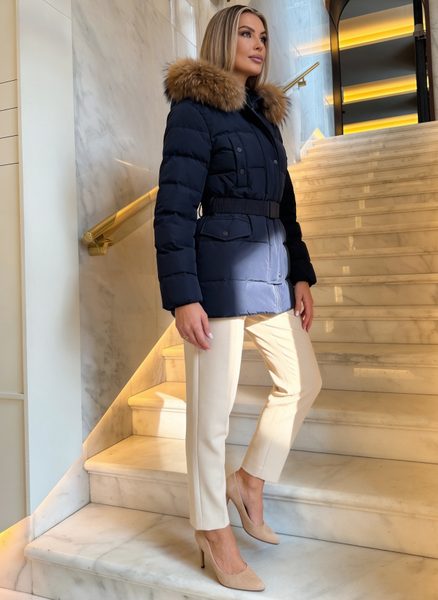 Giacca invernale donna con vera volpe Due Linee - Blu -