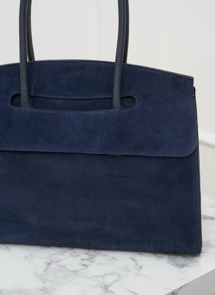 Tmavě modrá kabelka z pravé kůže - semiš -