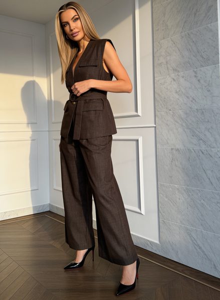 Compleu damă vestă și pantaloni jeans maro -