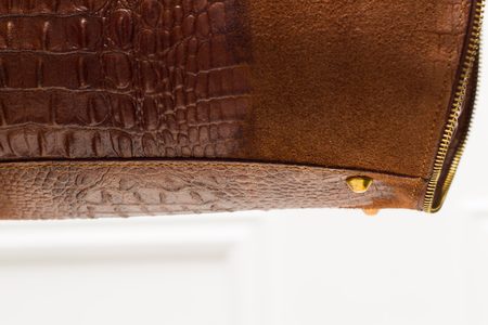 Dámska kožená kabelka so zipsom krokodíl - hnedá -
