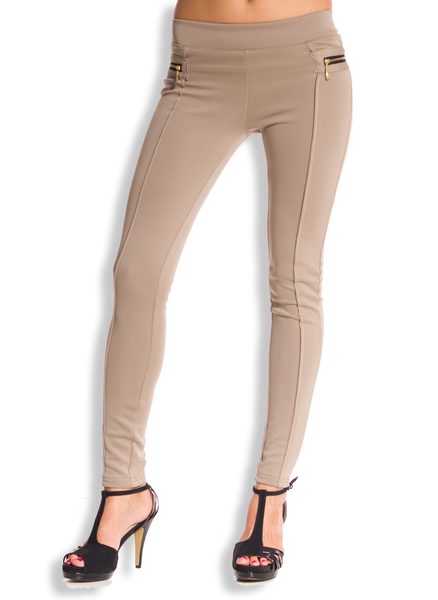 Dámské legíny se zlatým zipem- béžová -
