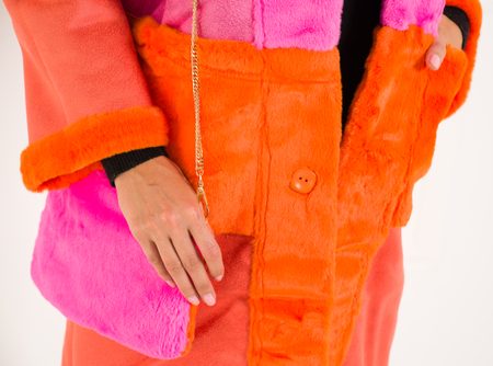 Dámsky obojstranný kabát ružovo - oranžová