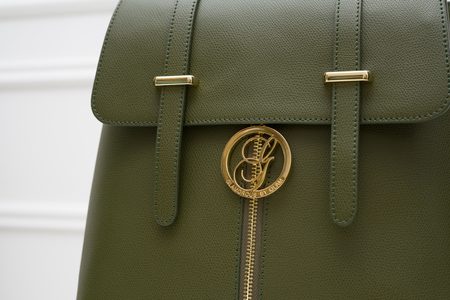 Dámský kožený batoh na patenty ražený - tmavě zelená -