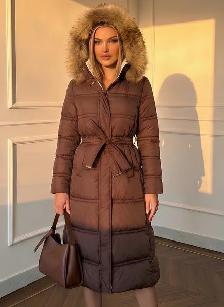 Due Linee Geacă de iarnă de damă cu guler din vulpe autentică - Maro -