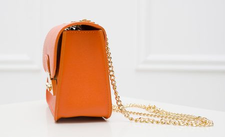 Dámská kožená crossbody kabelka ražená - oranžová -