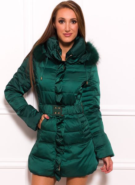 Dámská zimní péřová bunda s pravým norkem - zelená -