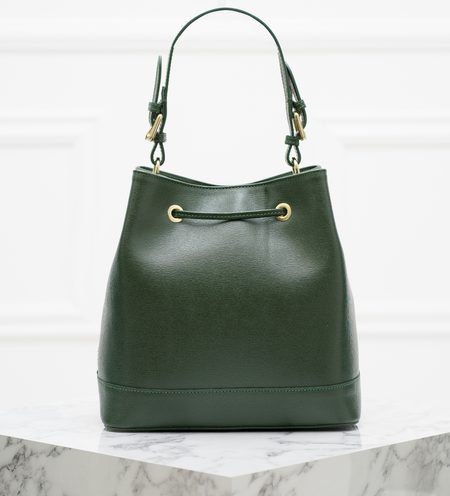 Dámská kožená kabelka do ruky vak s přezkami - tmavě zelená -