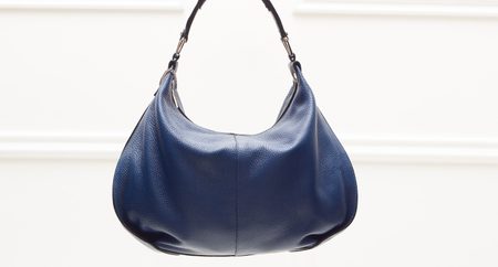 Dámská kožená kabelka přes rameno poutko s volánem - modrá -