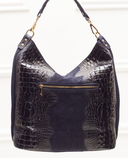 Dámska kožená kabelka cez rameno krokodíl - modrá -