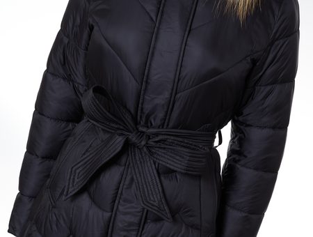 Chaqueta de invierno para mujer con piel de zorro real Due Linee - Negro -