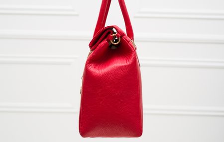 Dámská kožená kabelka jednobarevná se zipem - červená -