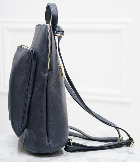 Dámsky kožený batoh jednoduchý - tmavo modrá -