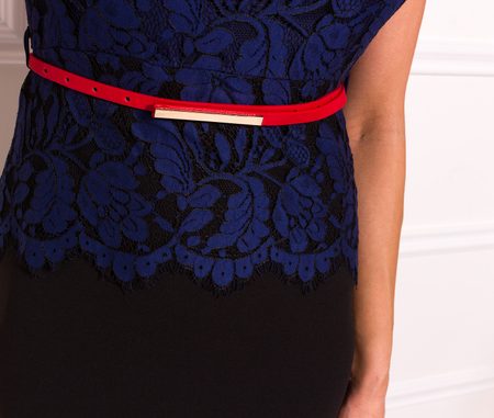 Dámské šaty modrou krajkou a červeným páskem zdarma - černá -
