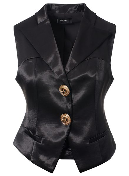 Compleu satinat vestă și pantaloni negru -