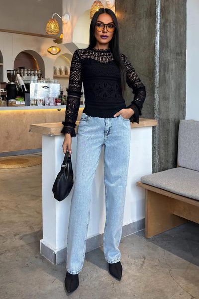 Top damă Due Linee - Neagră -
