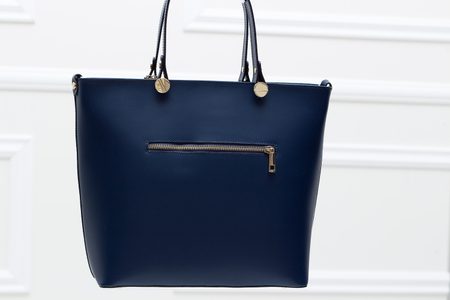 Dámská kožená kabelka do ruky se zlatým kováním - tmavě modrá -