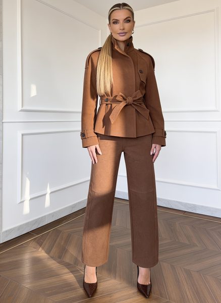 Compleu tip piele întoarsă pantaloni și jachetă -