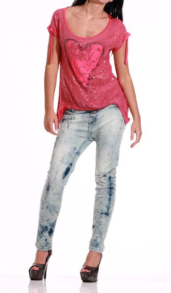 Dámský flitrovaný top růžový -