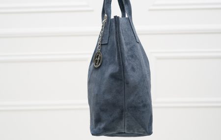 Dámska kožená kabelka shopper semiš - modrá -