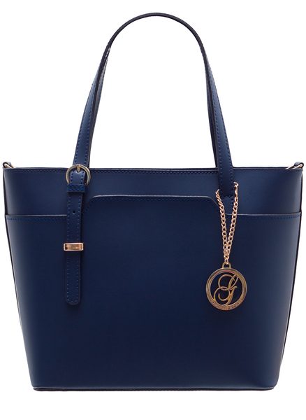 Dámska kožená kabelka s jednou prackou na strane matná - tmavá modrá -