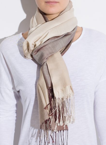 Dámská šála s pruhy- béžová -