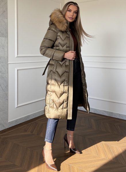 Dámská zimní khaki bunda s vázáním -