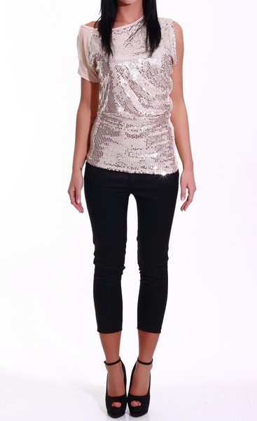 Dámský večerní top flitrovaný béžový -