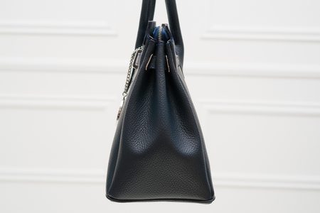 Dámska kožená kabelka so strieborným kovaním - tmavá modrá -